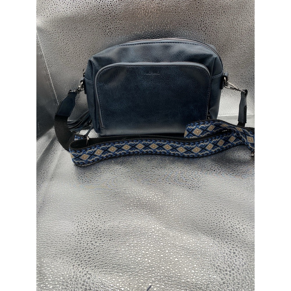 Yuermei‎  Dark Blue Tassel Accent Shoulder Bag Detachable Strap Zip Closure
